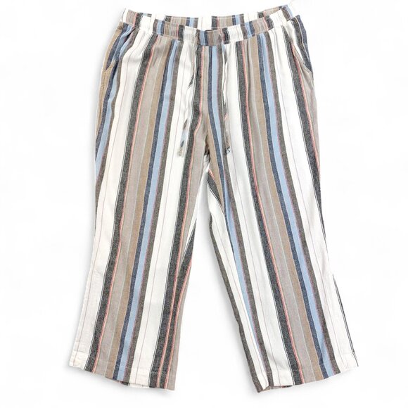 Chelsea & Theodore Pants Sz 1X Linen Blend Striped Cropped Wide Slit Leg Beach - Picture 1 of 11